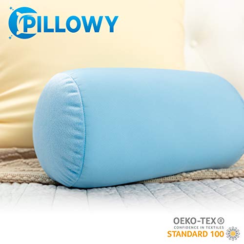 Microbead Bolster Neck Roll Pillow, 14x8 in Cylinder Tube, Sweet Baby Blue | Silky feel fabric helps prevent wrinkles & hair breakage; feather-light beads gently cushion head & shoulders as you rest - color: Sweet Baby Blue