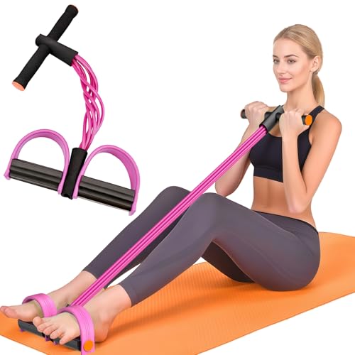 Pedal Resistance Band with Handles, 6-Tubes Natural Rubber Exercise Band - color: Pink