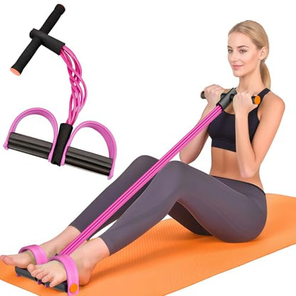Pedal Resistance Band with Handles, 6-Tubes Natural Rubber Exercise Band - color: Pink