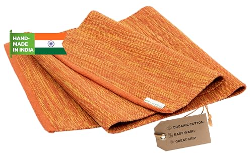 Yogasana Organic Cotton Yoga Mat - Non Slip Hand-Woven Foldable Yoga Rug Provides Excellent Comfort, Traction & Support - Travel Extra Thick Yoga Mats for Indoor & Outdoor Use - 24 x 72 Inches - color: Fire
