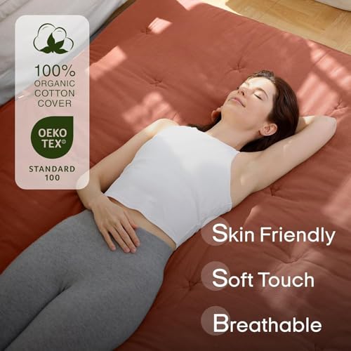 ZonLi Japanese Floor Futon Mattress 100% Cotton Washable Cover Foldable | 80" x 76" King Size 4" Thick Tatami Mat Sleeping Pad, Roll Up Floor Lounger Bed for Guest, Dormitory, Camping & Travel - color: Cinnamon, size: King(80"L x 76"W x 4"Th)