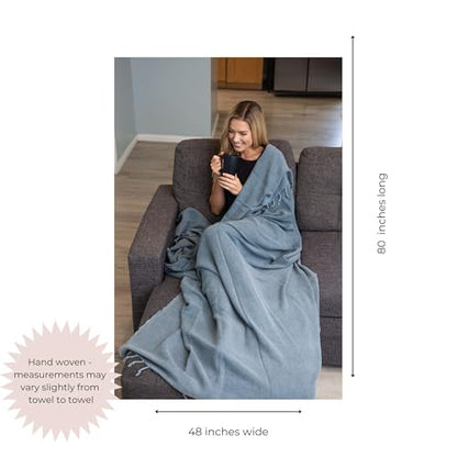 InfuseZen Stonewashed Turkish Organic Cotton Couch Throw Blanket - Denim - color: Large Denim (80" X 48")