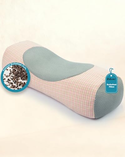 Buckwheat 경추 목 롤 베개, 45 x 15cm(17.7 x 5.9인치) 단단한 지지 목 받침, 세탁 가능한 커버, 메밀 껍질이 있는 조절 가능한 하드 실린더 원형 베개, 사무실 점심 휴식 수면용, 핑크 - color: 핑크