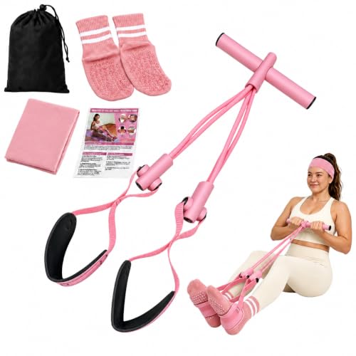 Pedal Resistance Band, Stitched Anti-Snap Elastic Pull Rope Fitness Equipment, 3-in-1 Home Workout Exercise Bands Set with Pilates Grip Socks & Headband - color: Pink, size: 55LB