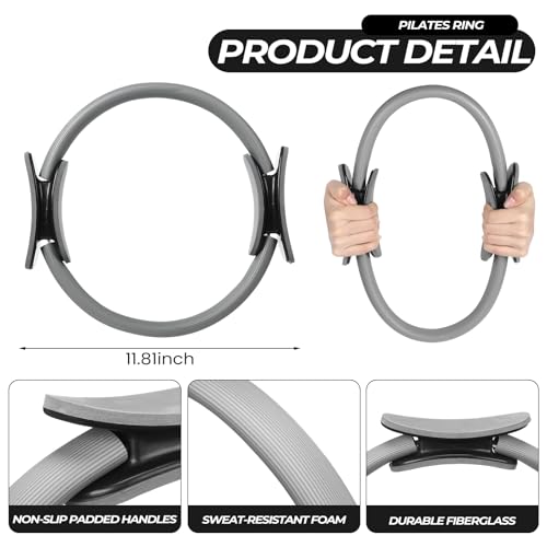 Seenelling 18 Pcs Pilates Ring and Ball Bulk Home Pilate Kit - color: Grey