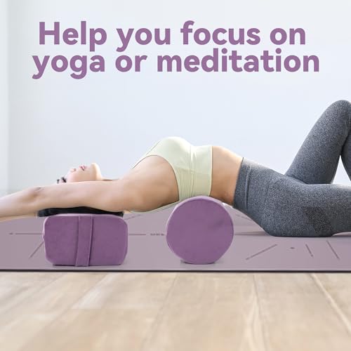 MABOZOO Yoga Bolster Set, Velvet Cover High Density Foam Pillows for Restorative Yoga and Meditation, Rectangular and Cylinder Bolster Pillow Meditation Cushion Pillow For Women Leg - color: Purple