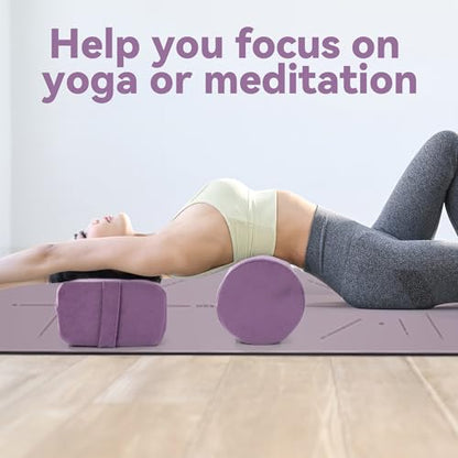 MABOZOO Yoga Bolster Set, Velvet Cover High Density Foam Pillows for Restorative Yoga and Meditation, Rectangular and Cylinder Bolster Pillow Meditation Cushion Pillow For Women Leg - color: Purple