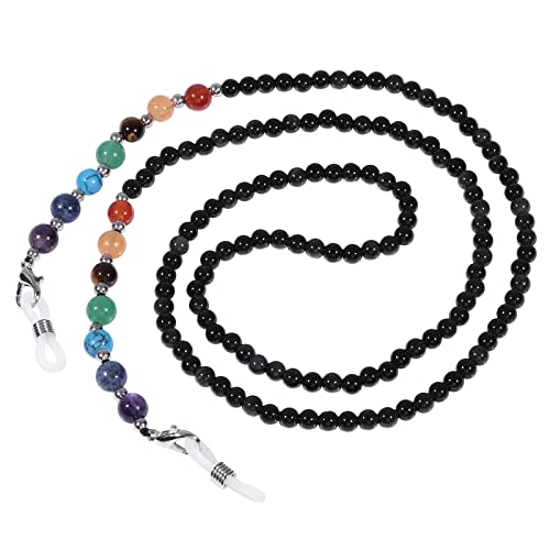 TUMBEELLUWA Reiki 7 Chakra Stone Beads Eyeglasses Chain for Women Men - color: Black