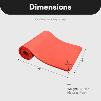 BalanceFrom 1-inch Thick 71x24 Inches Extra Thick Exercise Yoga Mat - color: Red