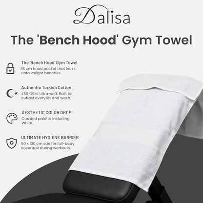 Dalisa Bench Hood Gym Towel, 100% Turkish Cotton, Non-Slip, White - color: White