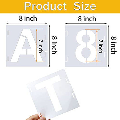 YEAJON 46 Pcs Letter Stencils Symbol Numbers Craft Stencils, Reusable Alphabet Templates Interlocking Stencil Kit for Painting on Wood, Wall, Fabric, Rock, Chalkboard, Sign, DIY Art Projects(8 Inch) - size: 8 INCH