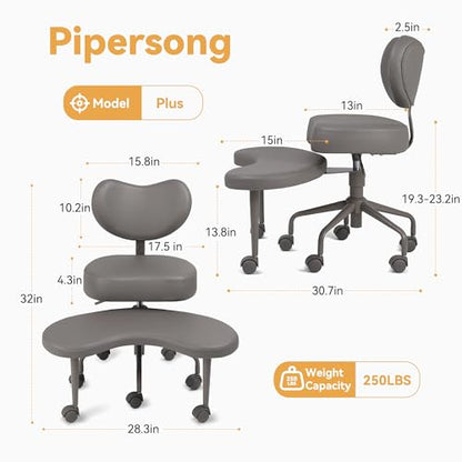 Pipersong Meditation Chair Plus, Cross Legged ADHD Office Desk Chair, Black | Memory Foam Padded Cushion, Exclusive Cresent Footstool Design, Ergonomic Backrest, Thick Certified Wood Board - color: Black, size: 17.5" Seat