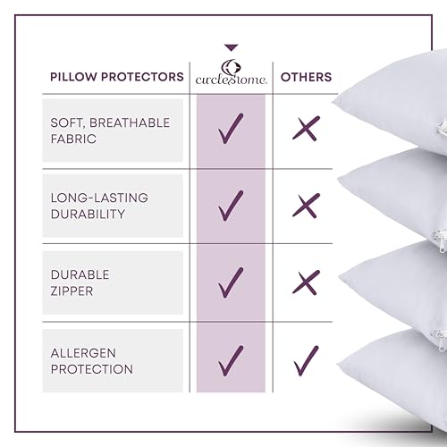 CirclesHome Pillow Protectors 8 Pack Queen Zippered - 100% Cotton Breathable Pillowcases - Protects Pillows from Dirt, Dust and Debris (Queen- Set of 8 - 20x30) - color: 1 - White, size: Queen (20 x 30 inches) - Set of 8