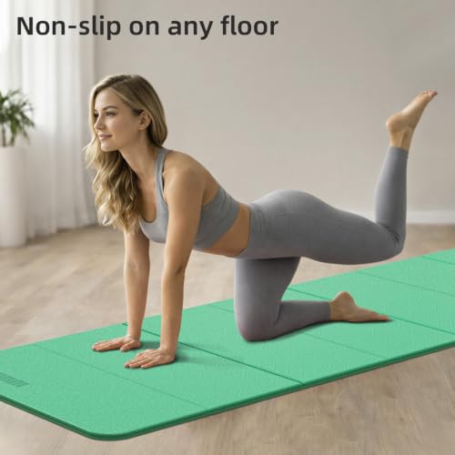 Yoga Mat Thick 10mm, Foldable Yoga Mat 75 x 26 x 0.4 Inches | Portable Workout Mat | Thick Cushioning Surface | Home Gym Exercise Mat | Pilates & Yoga Training - color: Green