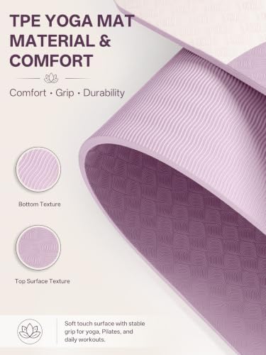 EaseUp Yoga Mat 73"x28"x0.4",10mm thick,Non Slip for Workout, Pilates - color: Purple