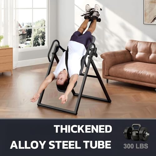 YOLEO Inversion Table for Back Pain w/Removable Lumbar Pad ITX320 | w/ Reversible Ankle Holders, Foldable, Easy Assembly - color: Grey - Black Tube