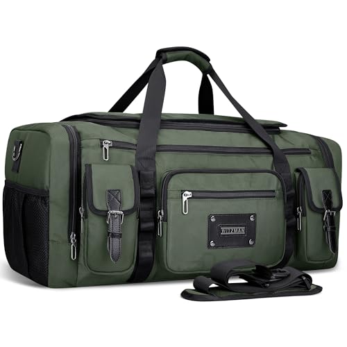 WITZMAN Duffle Bag for Men Large 55L Travel Duffel with Shoe Compartment | Water-resistant Nylon, Dry-wet Pocket, Fits 16" Laptop, Convertible for Gym, Weekender, Sports, Overnight, B717 Army Green - color: Army Green