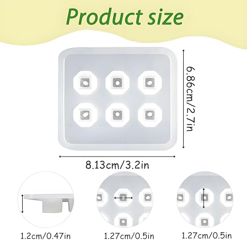 Silicone Jewelry Molds, 6 Cavities Resin Bead Molds with Hole, 2.7 X 3.2 Inches, 0.5 Inch Cavity Size for Cabochon Gemstone Pendant Earrings Casting Set of 2 - color: White(LJ-118)