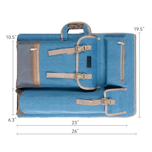 TRANSON Art Portfolio Case Artist Backpack Canvas Bag Large 26” x 19.5” - color: Turquoise Green