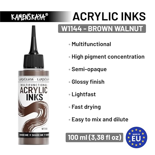 Acrylic Inks for Artists - Brown Walnut Acrylic Ink, 3.38 Fl Oz (100 ml) | Highly Concentrated, Multifunctional Liquid Acrylic Paint - color: Brown Walnut