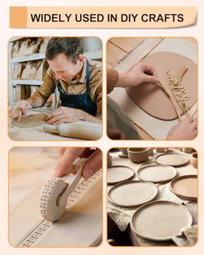 eZAKKA 6pcs Clay Texture Rollers with Handle,Pottery Ceramic Pattern Wheels | Smooth Deburred Patterning Stamps for Dough, Baking & Crafting DIY Embossing Kit - size: 6+1