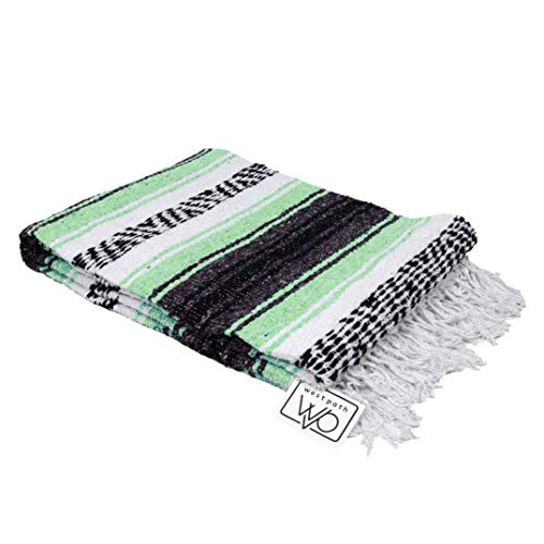 Open Road Goods Mexican Blanket - Authentic Serape Falsa Blanket - Handmade (Mint) - color: Mint