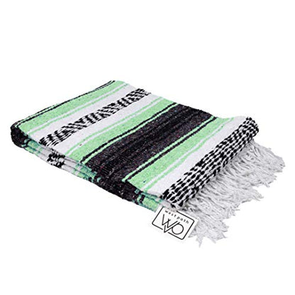 Open Road Goods Mexican Blanket - Authentic Serape Falsa Blanket - Handmade (Mint) - color: Mint
