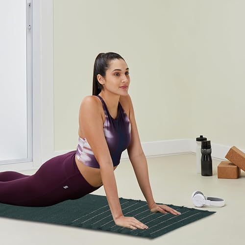Indian Handmade 100% Organic Cotton Yoga Mat, Hand Woven Rug, Yoga Mat For Everyday Fitness at Home Comfortable Foldable Long Mat - color: Green