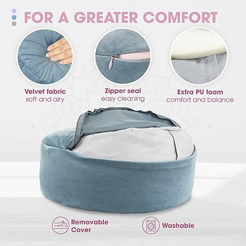 Yes4All Meditation Cushion, Floor Pillow Foam Zafu Buckwheat, Mandala Pattern Yoga Meditation Bolster Pillows, Floor Cushions - color: A. Sky Blue