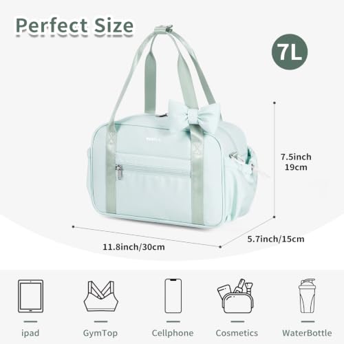 ECOHUB Small Gym Bag for Women, Mini Gym Duffle Bag with Wet Compartment, Cute Bowknot Sports Bag, Gym Tote Bag Dance Yoga Workout Travel Bags Green - color: Green