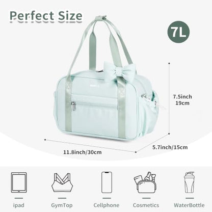 ECOHUB Small Gym Bag for Women, Mini Gym Duffle Bag with Wet Compartment, Cute Bowknot Sports Bag, Gym Tote Bag Dance Yoga Workout Travel Bags Green - color: Green