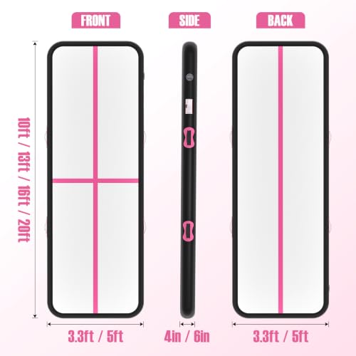 Inflatable Gymnastics Mat Air Tumble Track Tumbling Mats with Pump - color: Pink Black, size: 13ft*3.3ft*4inch(4m*1m*10cm)