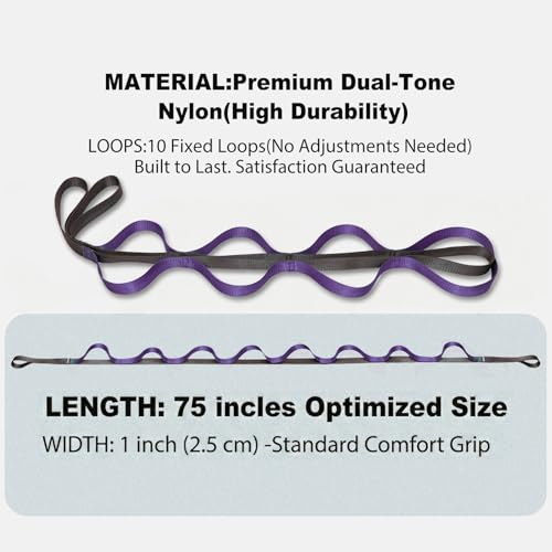 Acozycoo Stretching Strap with Loops for Leg Calf Back Physical Therapy | Non-Elastic Yoga Strap for Stretching,Stretch Band,Leg Lifter,Rehab,Knee,Hip,Pilates,Flexibility Training,Hamstring,Fascia - color: Purple