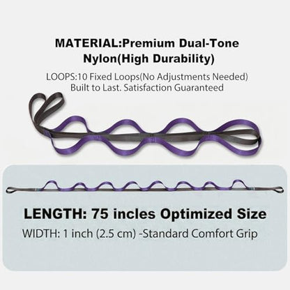 Acozycoo Stretching Strap with Loops for Leg Calf Back Physical Therapy | Non-Elastic Yoga Strap for Stretching,Stretch Band,Leg Lifter,Rehab,Knee,Hip,Pilates,Flexibility Training,Hamstring,Fascia - color: Purple