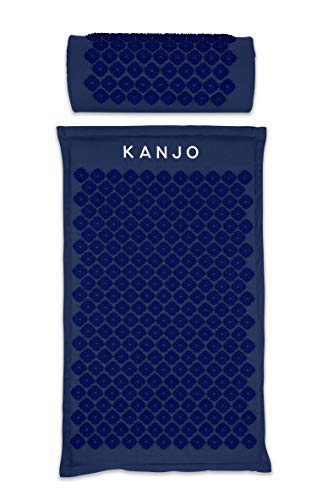 Kanjo 허리 통증 완화 및 목 통증 완화를 위한 지압 매트 및 베개 세트, 근육 통증 완화를 위한 압력점 포함, 여행 가방 포함 - 네이비 - color: 스탠다드 네이비