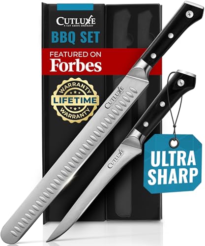 Cutluxe Carving Knife Set, Brisket Slicing & Boning Knife for Meat & BBQ | Razor Sharp German Steel, Full Tang Ergonomic Handle – Grilling Gift for Men, Artisan Series - size: 2 Pcs BBQ Set