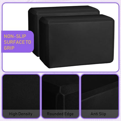 Wettarn 6 Pack Yoga Blocks 9 x 6 x 4 Inch EVA Foam, Lightweight | Non Slip, Yoga Props Accessories for Pilates, Stretching and Meditation - color: Black