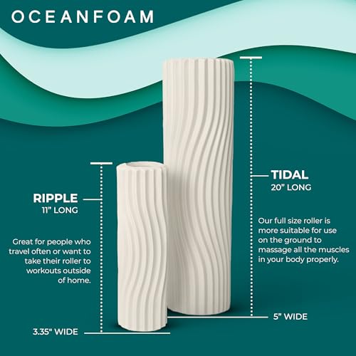 Oceanfoam Tidal Roller - Natural - Muscle Massage Foam Roller for Back Pain & Stretching - Firm and Ergonomic Wide Wave Textured - Yoga, Athletics, & Wellness - Full Size, 20" x 5" - color: Natural
