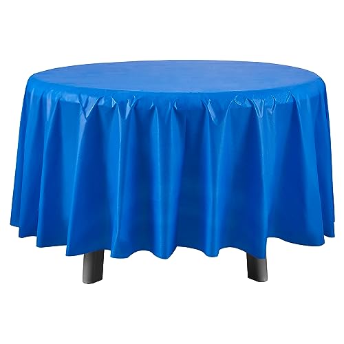 Eleclassi Royal Blue 12 Pack Premium Round Disposable Tablecloth - 84 Inch Round Plastic Table Cloths for Parties - color: Royal Blue, size: 12 Pack Round