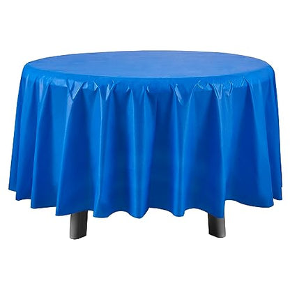 Eleclassi Royal Blue 12 Pack Premium Round Disposable Tablecloth - 84 Inch Round Plastic Table Cloths for Parties - color: Royal Blue, size: 12 Pack Round