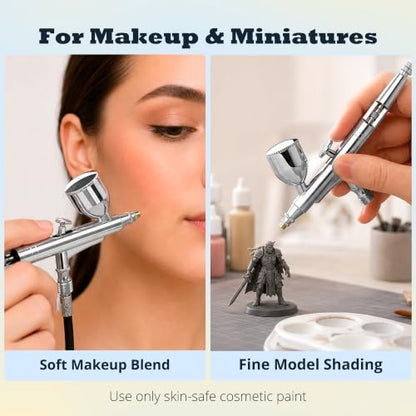 Gocheer Airbrush Gun Kit, 0.2mm & 0.5mm Nozzle Set, 3 Paint Cups/Bottles (9ml, 20ml & 40ml), Moisture Filter & Adapters, Dual Action Gravity Feed Spray Gun for Miniatures, Models, Nail Art & Makeup