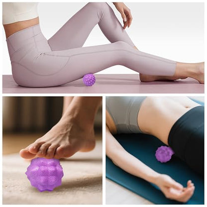 Massage Ball Set, Plantar Fasciitis Relief Foot Pain Therapy - Trigger Point, Heel Spur, Sore Muscle- Back, Arm, Neck, Shoulder, Leg Circulation Roller - color: 3 Purple Massage Set