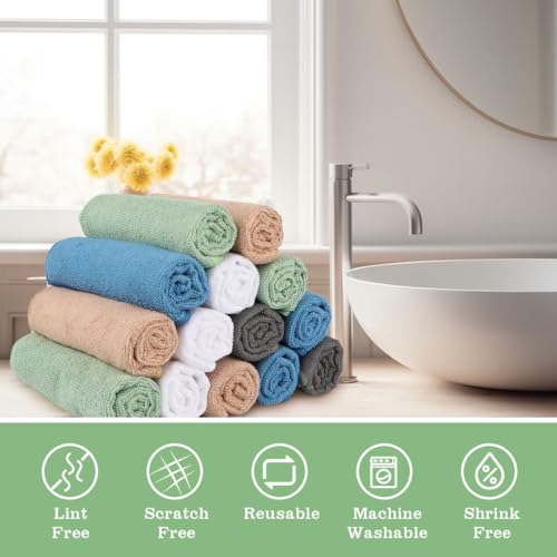 UNIMADE Washcloths Bulk 100 Pack Face Towels (12" x 12"), Highly Soft Wash Cloths and Hand Towels, Fast Drying Multi-Purpose Microfiber Cleansing Cloths for Bathroom, Hotel, Spa, and Salon-Multicolor | Hand Towels, Fast Drying Multi-Purpose Microfiber Cle