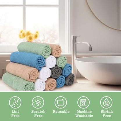 UNIMADE Washcloths Bulk 100 Pack Face Towels (12" x 12"), Highly Soft Wash Cloths and Hand Towels, Fast Drying Multi-Purpose Microfiber Cleansing Cloths for Bathroom, Hotel, Spa, and Salon-Multicolor | Hand Towels, Fast Drying Multi-Purpose Microfiber Cle