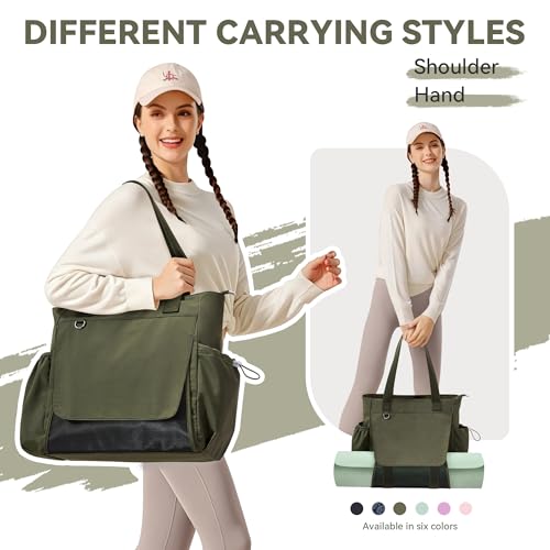 WLLWOO Thick Yoga Mat Bag Women Gym Tote Breathable Mesh Holder Wet Pocket | Carryall Lightweight Waterproof Shoulder for Pilates Travel Beach Workout Fitness Carrier - color: Army Green