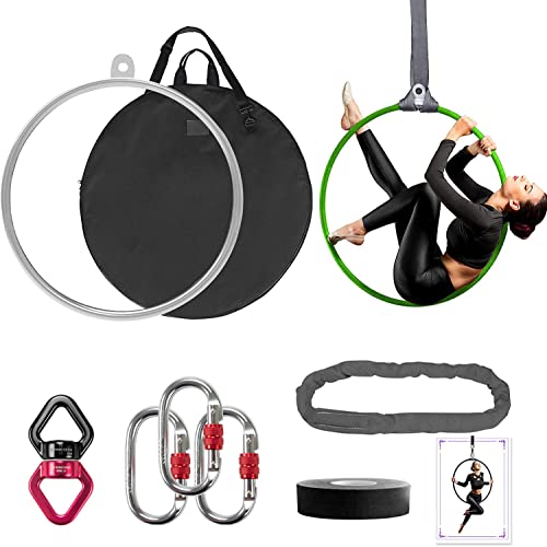 DASKING Professional Aerial Hoop Kit - 85cm (33.5")/90cm (35.4") Aerial Ring Set, 2-Ton Safety System Anti-Slip Grip & Portable Storage Bag - color: black,grey,green,pink,steel, size: 85CM/32MM