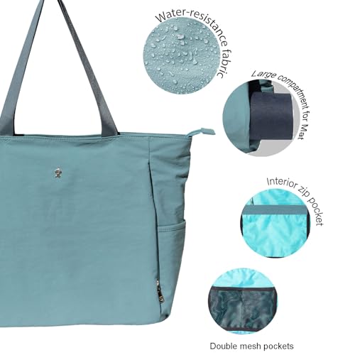 ESVAN Yoga Mat Bag Yoga Tote Carrier Shoulder Bag Carryall Tote for Office,Yoga,Pilates,Travel,Beach and Gym - color: Nylon Lake Blue