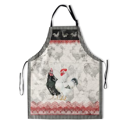 Artist Painting Apron with 2 Pockets Painters Art Aprons Gifts for Women Men - color: Buffalo Plaid Rooster