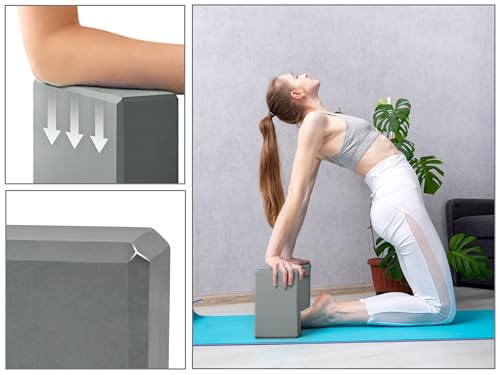 EXERZ Yoga Blocks 2 pack, Gym Blocks, Exercise Workout Fitness Bricks, Pilates Stretch Handstand Non-Slip - color: Grey