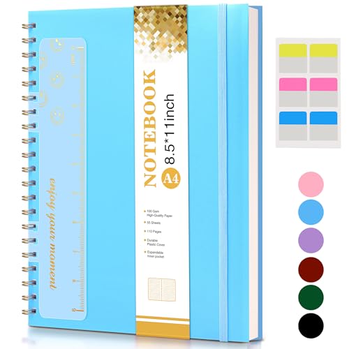 UEBZFOCS Spiral Notebook Journal 8.5” x 11”, Lined Notebooks for Women Men, A4 Large College Ruled Journal, 100 GSM Paper, Plastic Hardcover Spiral Bound Journals for Work School Business, Blue - color: Blue, size: Line